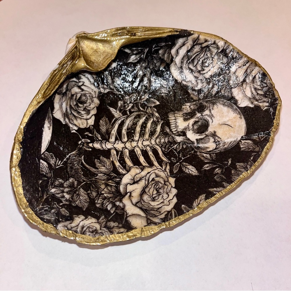 Shell Ring Dish Floral and Skeleton Design